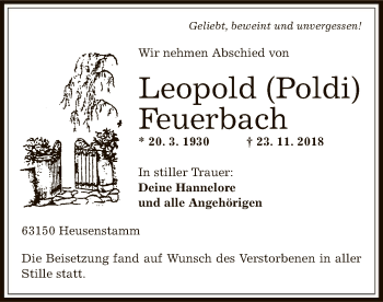 Todesanzeige von Leopold Feuerbach von Offenbach