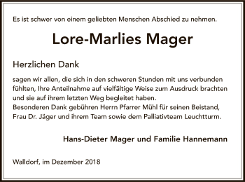 Todesanzeige von Lore-Marlies Mager von Offenbach