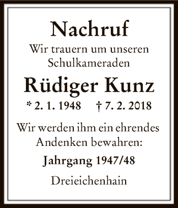 Todesanzeige von Rüdiger Kunz von Offenbach