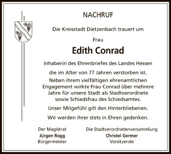 Todesanzeige von Edith Conrad von Offenbach