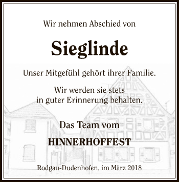Todesanzeige von Sieglinde  von Offenbach