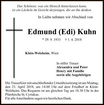 Todesanzeige von Edmund Kuhn von Offenbach