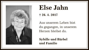 Todesanzeige von Else Jahn von Offenbach