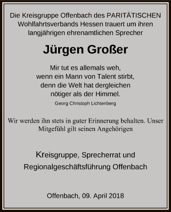 Todesanzeige von Jürgen Großer von Offenbach