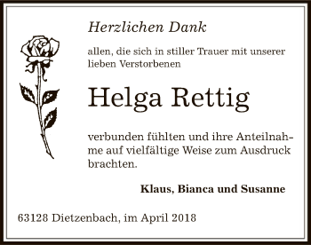 Todesanzeige von Rettig Helga von Offenbach