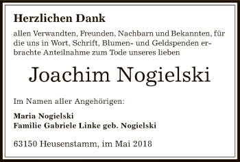 Todesanzeige von Joachim Nogielski von Offenbach