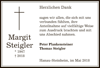 Todesanzeige von Margit Steigler von Offenbach