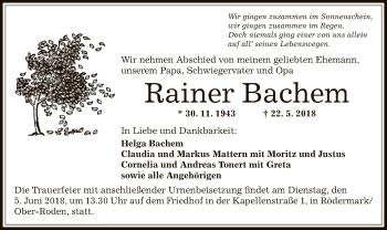 Todesanzeige von Rainer Bachem von Offenbach