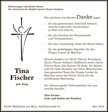 Todesanzeige von Tina Fischer von Offenbach