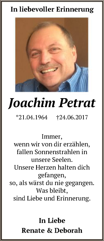 Todesanzeige von Joachim Petrat von Offenbach
