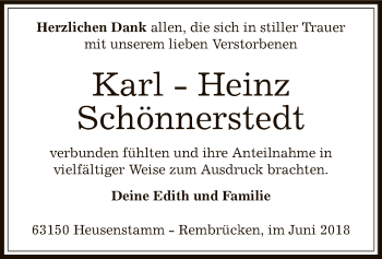 Todesanzeige von Karl-Heinz Schönnerstedt von Offenbach