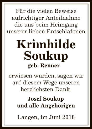 Todesanzeige von Krimhilde Soukup von Offenbach