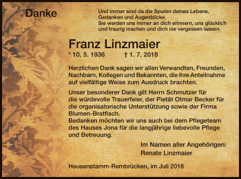 Todesanzeige von Franz Linzmaier von Offenbach