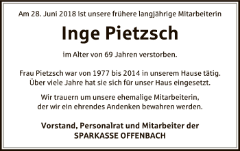 Todesanzeige von Inge Pietzsch von Offenbach
