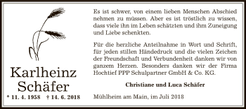Todesanzeige von Karlheinz Schäfer von Offenbach