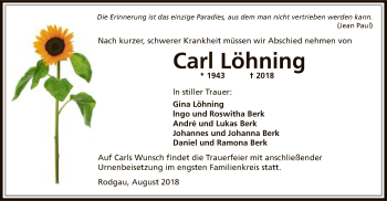 Todesanzeige von Carl Löhning von Offenbach