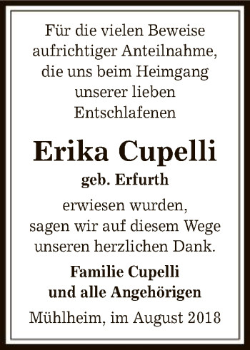 Todesanzeige von Erika Cupelli von Offenbach