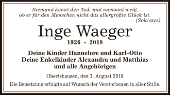 Todesanzeige von Inge Waeger von Offenbach