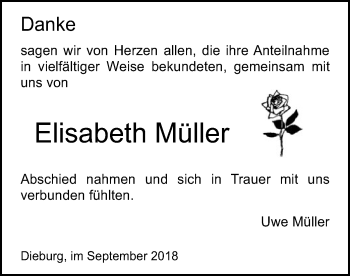 Todesanzeige von Elisabeth Müller von Offenbach