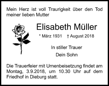 Todesanzeige von Elisabeth Müller von Offenbach