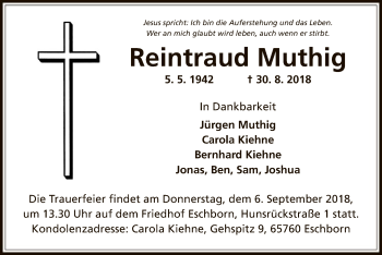 Todesanzeige von Reintraud Muthig von Offenbach
