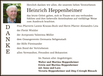 Todesanzeige von Heinrich Heppenheimer von Offenbach