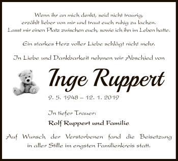 Todesanzeige von Inge Ruppert von Offenbach