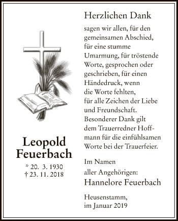 Todesanzeige von Leopold Feuerbach von Offenbach