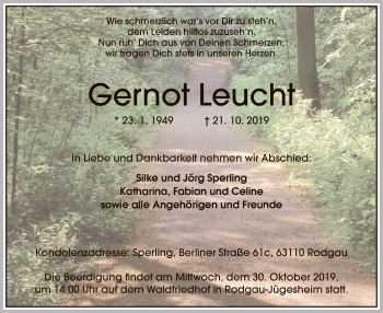 Todesanzeige von Gernot Leucht von Offenbach