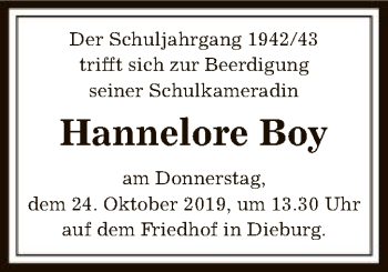 Todesanzeige von Hannelore Boy von Offenbach