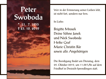 Todesanzeige von Peter Swoboda von Offenbach