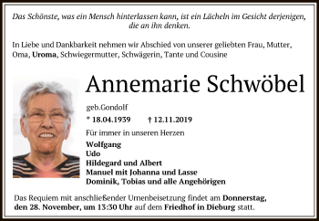 Todesanzeige von Annemarie Schwöbel von Offenbach