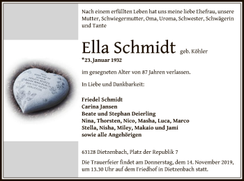 Todesanzeige von Ella Schmidt von Offenbach