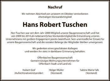 Todesanzeige von Hans Robert Tuschen von Offenbach
