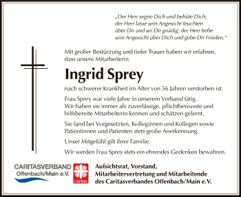 Todesanzeige von Ingrid Sprey von Offenbach