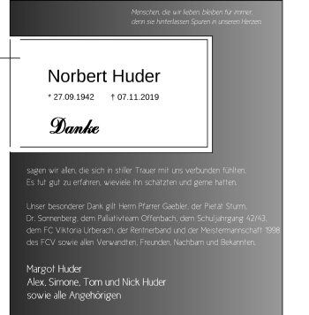 Todesanzeige von Norbert Huder von Offenbach