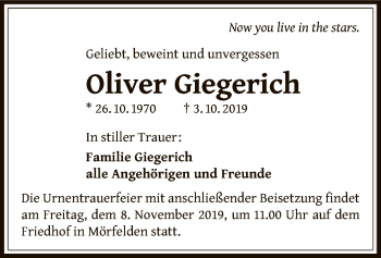 Todesanzeige von Oliver Giegerich von Offenbach
