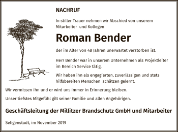 Todesanzeige von Roman Bender von Offenbach