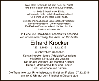 Todesanzeige von Erhard Krocker von Offenbach