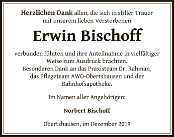 Todesanzeige von Erwin Bischoff von Offenbach