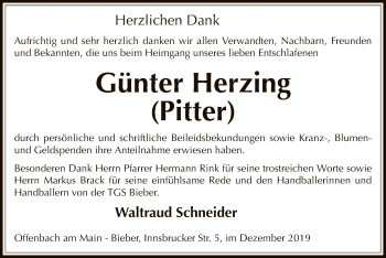 Todesanzeige von Günter Herzing von Offenbach