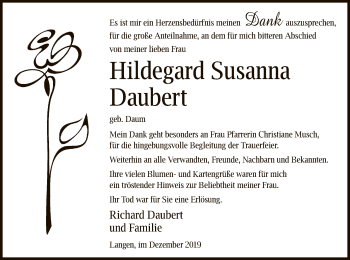 Todesanzeige von Hildegard Susanna Daubert von Offenbach
