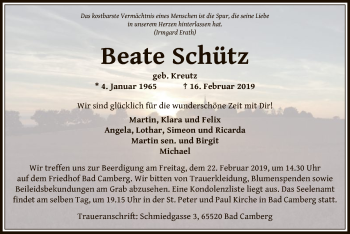 Todesanzeige von Beate Schütz von Offenbach