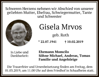 Todesanzeige von Gisela Mrvos von Offenbach