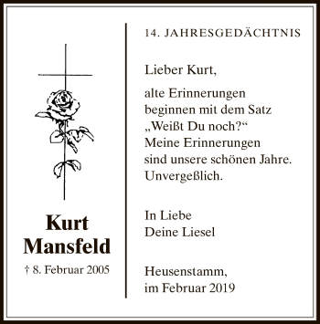 Todesanzeige von Kurt Mansfeld von Offenbach