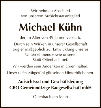 Todesanzeige von Michael Kühn von Offenbach