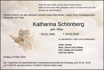 Todesanzeige von Katharina Schönberg von Offenbach