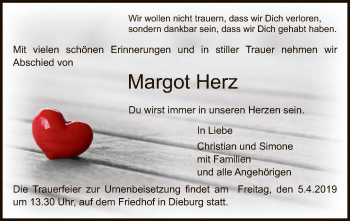 Todesanzeige von Margot Herz von Offenbach