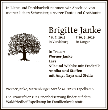 Todesanzeige von Brigitte Janke von Offenbach