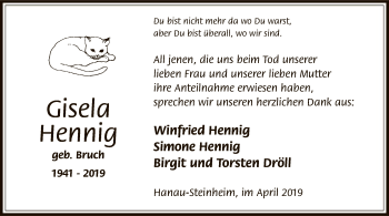 Todesanzeige von Gisela Hennig von Offenbach